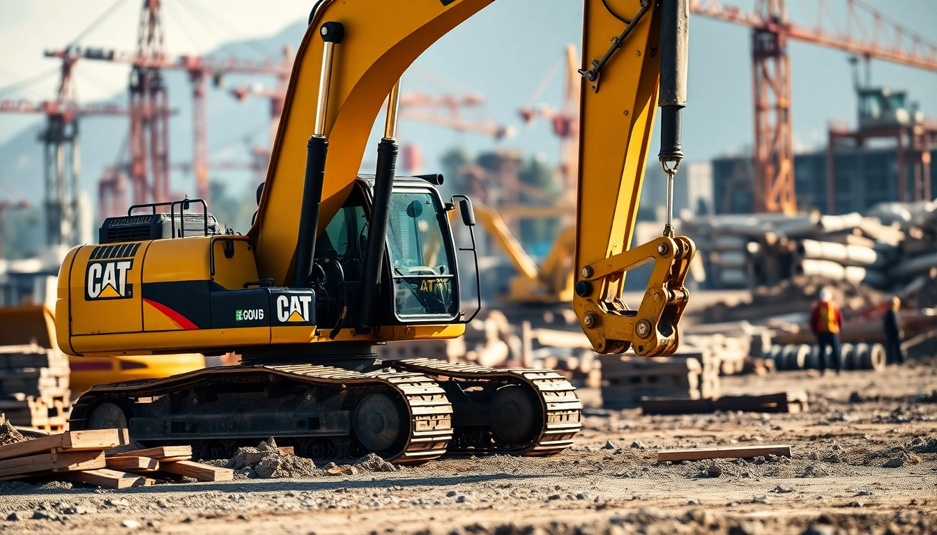CAT excavator operating on construction site, highlighting its hydraulic arm and robust features.