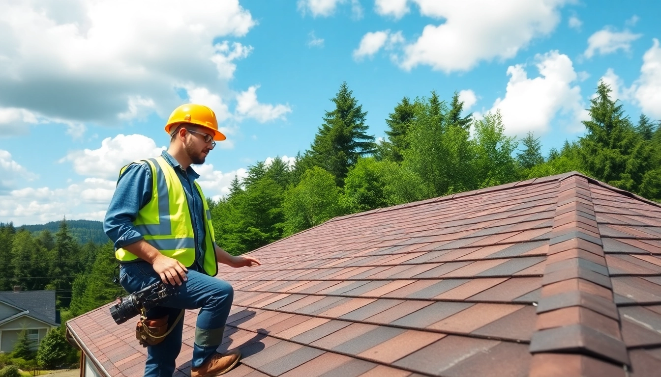 Inspecting a newly completed Roof Replacement Vancouver Wa while showcasing quality workmanship and safety.