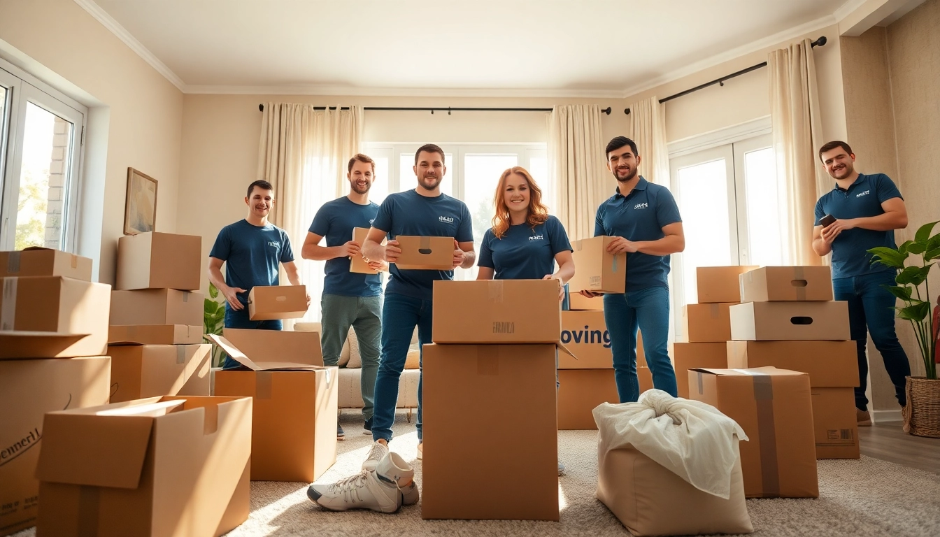 Bennett's Moving team efficiently packing items in a bright living room setting.