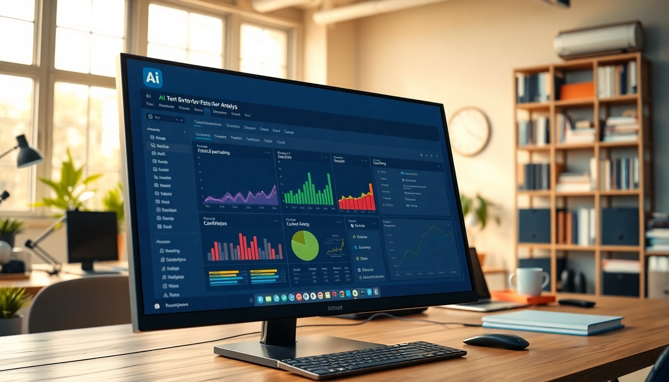 Examine the AI detector results and insights on a sleek interface in a professional setting.