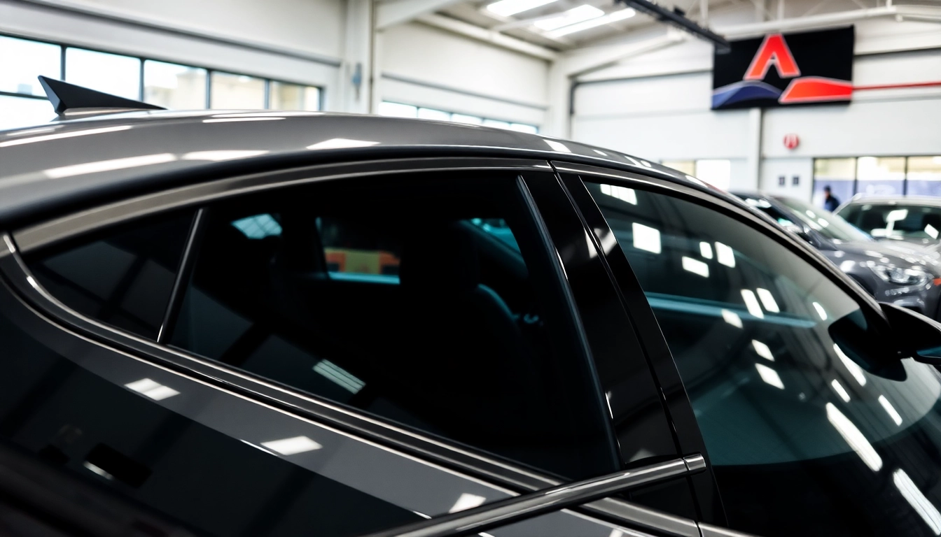 Window tinting Southampton showcasing a professional auto shop with tinted vehicles and tools.