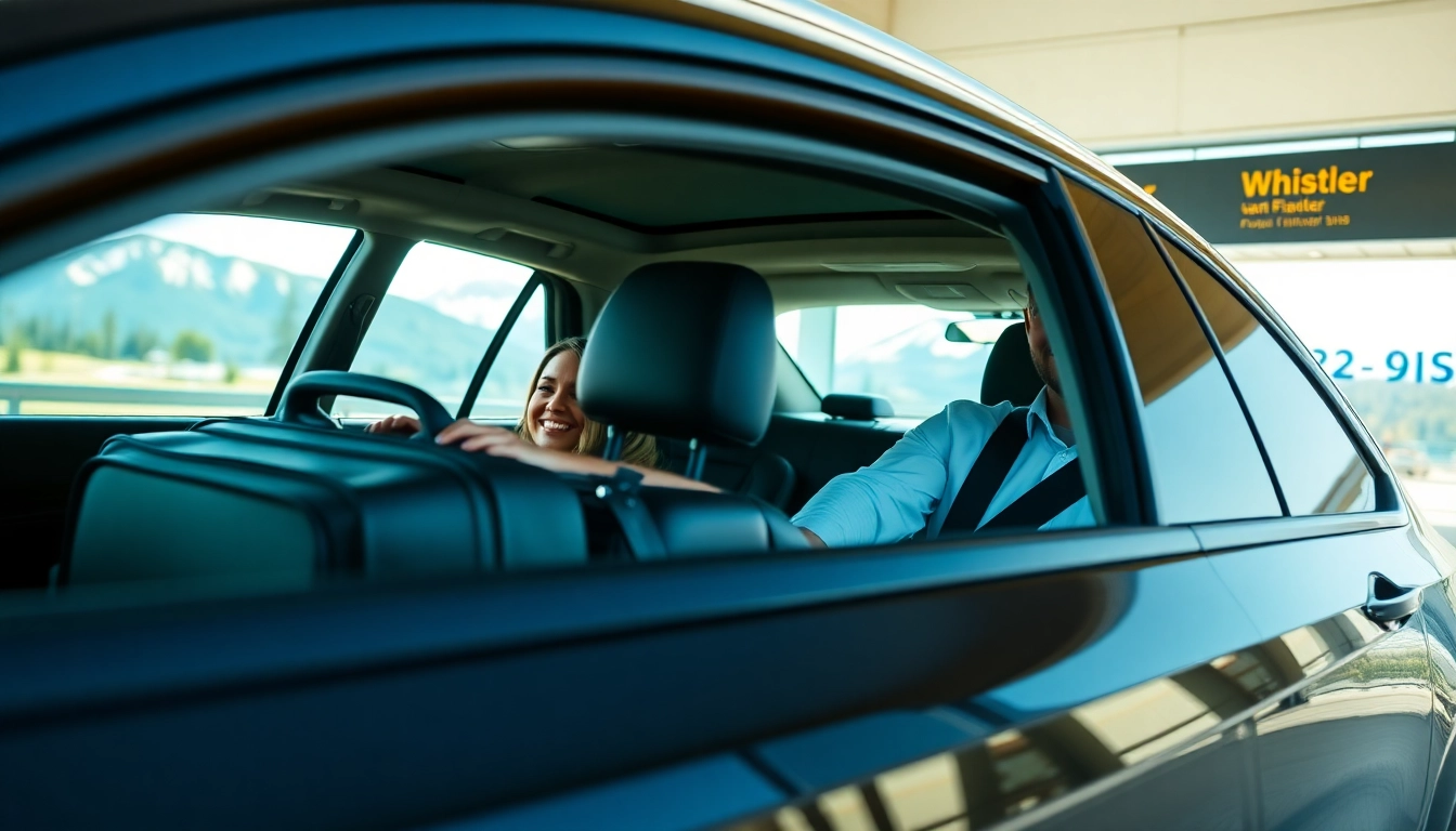 Car service from Vancouver airport to Whistler featuring a luxury vehicle and attentive driver assisting travelers.
