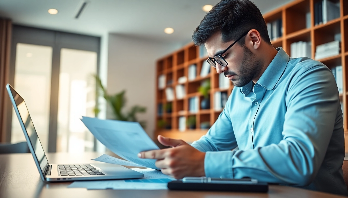Providing bookkeeping services in a professional office environment with financial documents.
