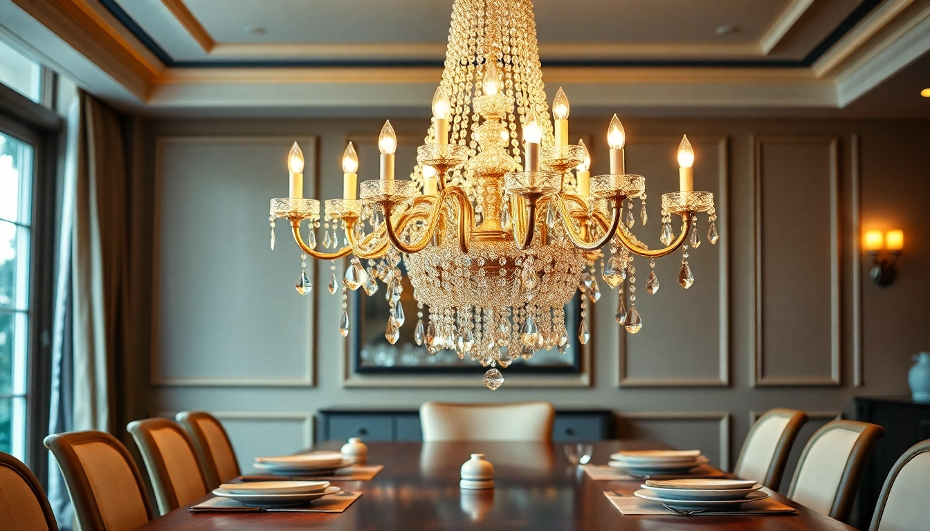 Enhance your dining experience with a stunning crystal chandelier for dining room illuminating a stylish table setting.