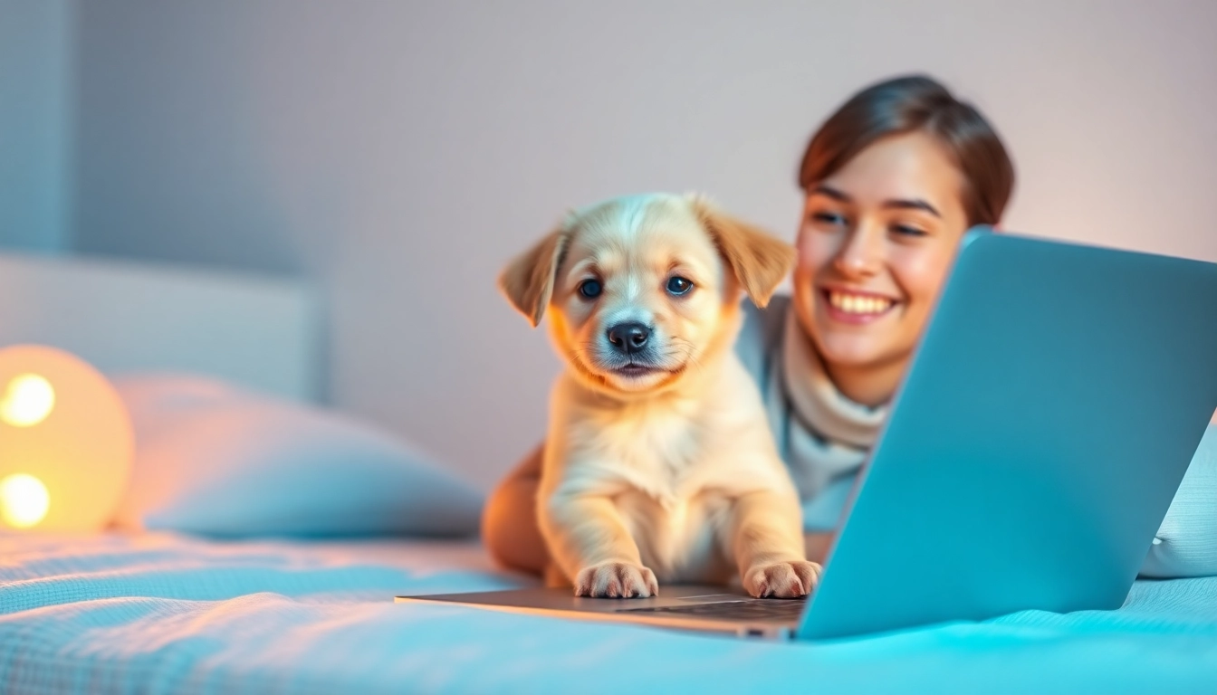 Can you register a dog without papers? A joyful owner registering a puppy online, showcasing a happy interaction.