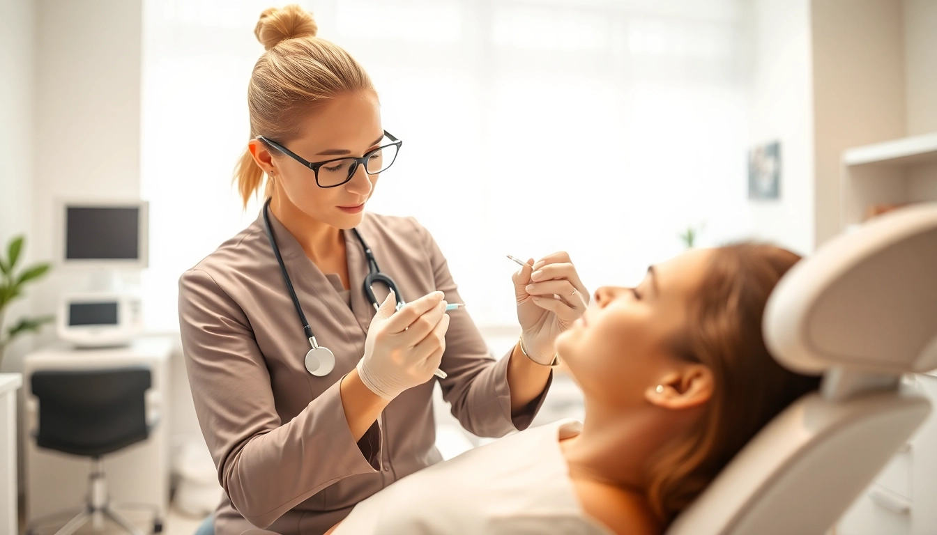 Administering botox treatment in a serene clinic environment for enhanced aesthetics.