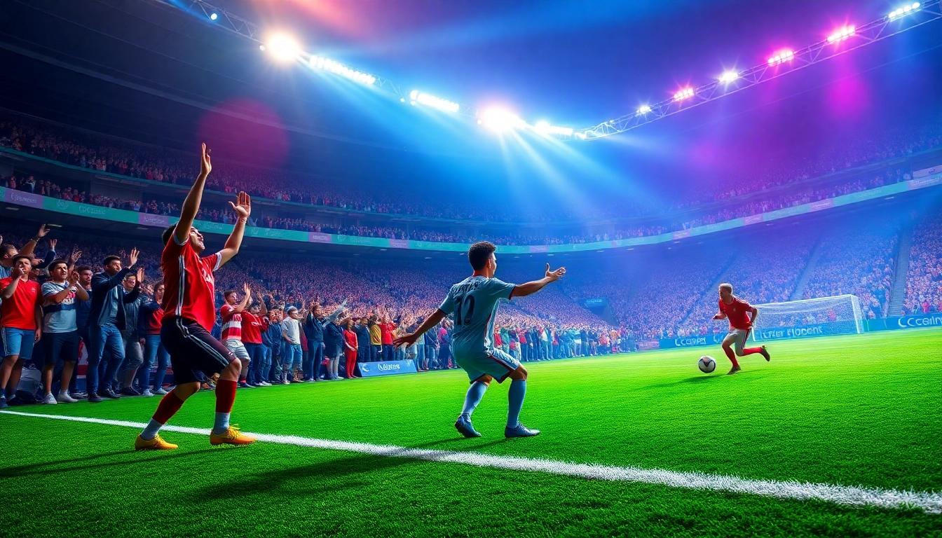 Experience thrilling judi bola terpercaya with fans cheering in a vibrant soccer stadium.