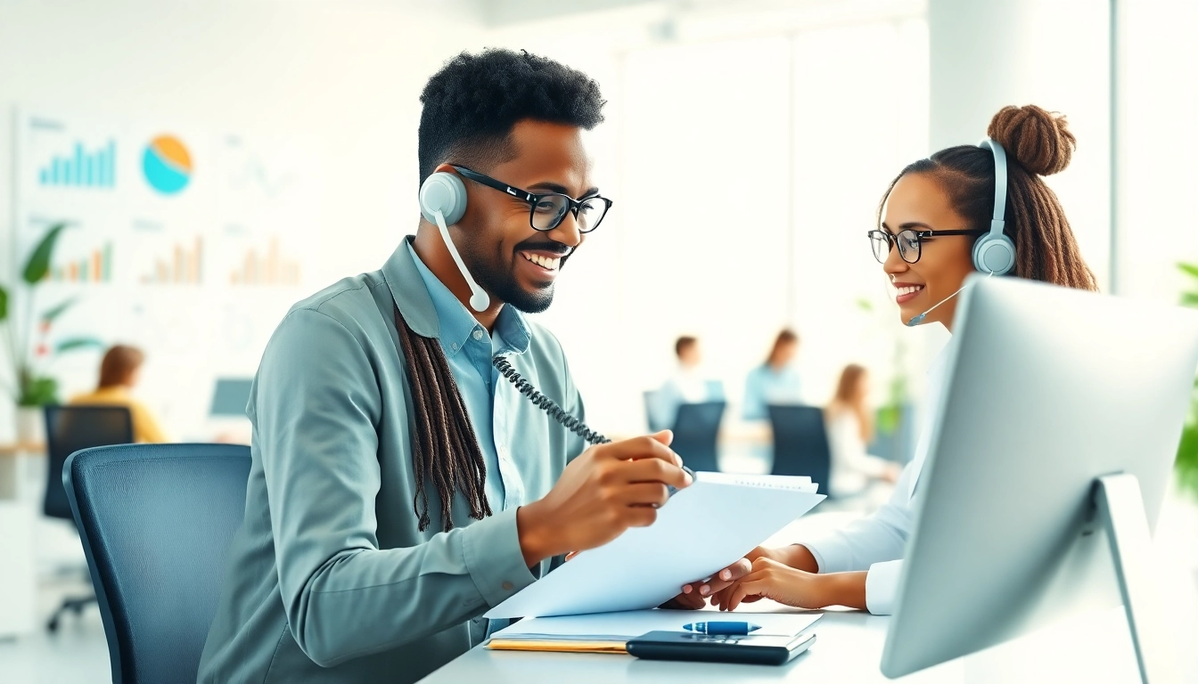Engaging scene of telephone data collection with researchers conducting interviews.
