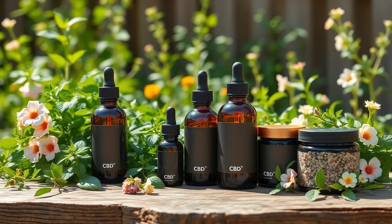 Showcasing cbd organics products artfully arranged on a rustic table with floral enhancements.