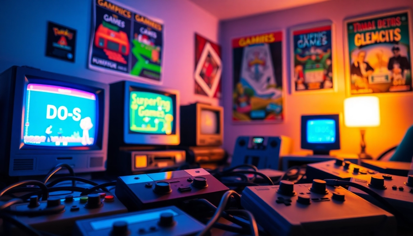 Engage with nostalgic visuals as you play dos games in a cozy retro gaming room.