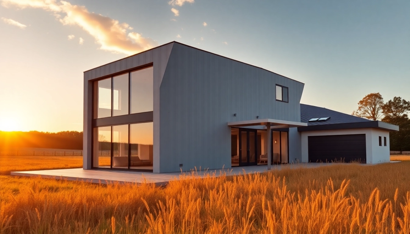 Stunning SIP house for sale featuring large windows and modern design in a tranquil landscape.