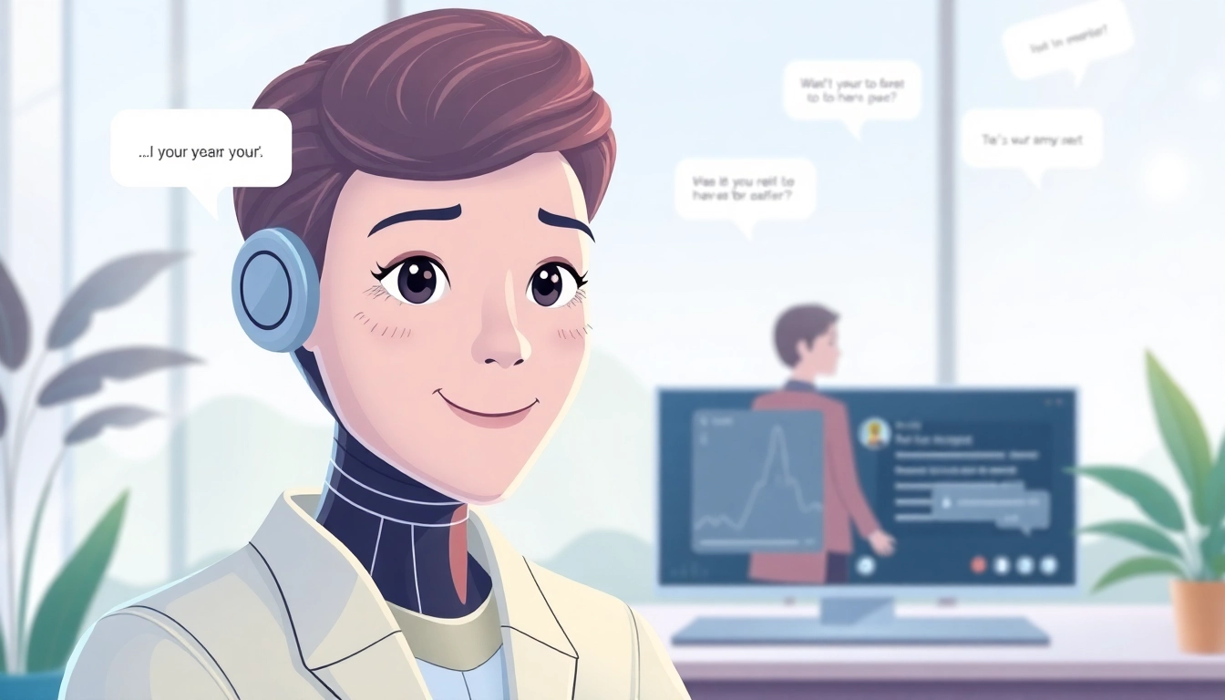 Engaging AI Therapist offering support through a digital interface in a tranquil environment.
