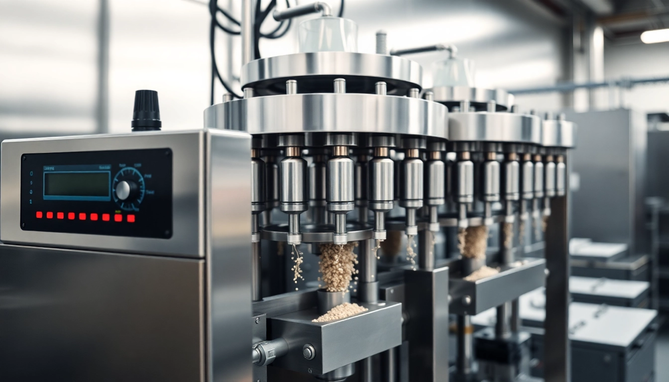 Efficient multihead weigher packing machine filling products with precision in a professional setting.
