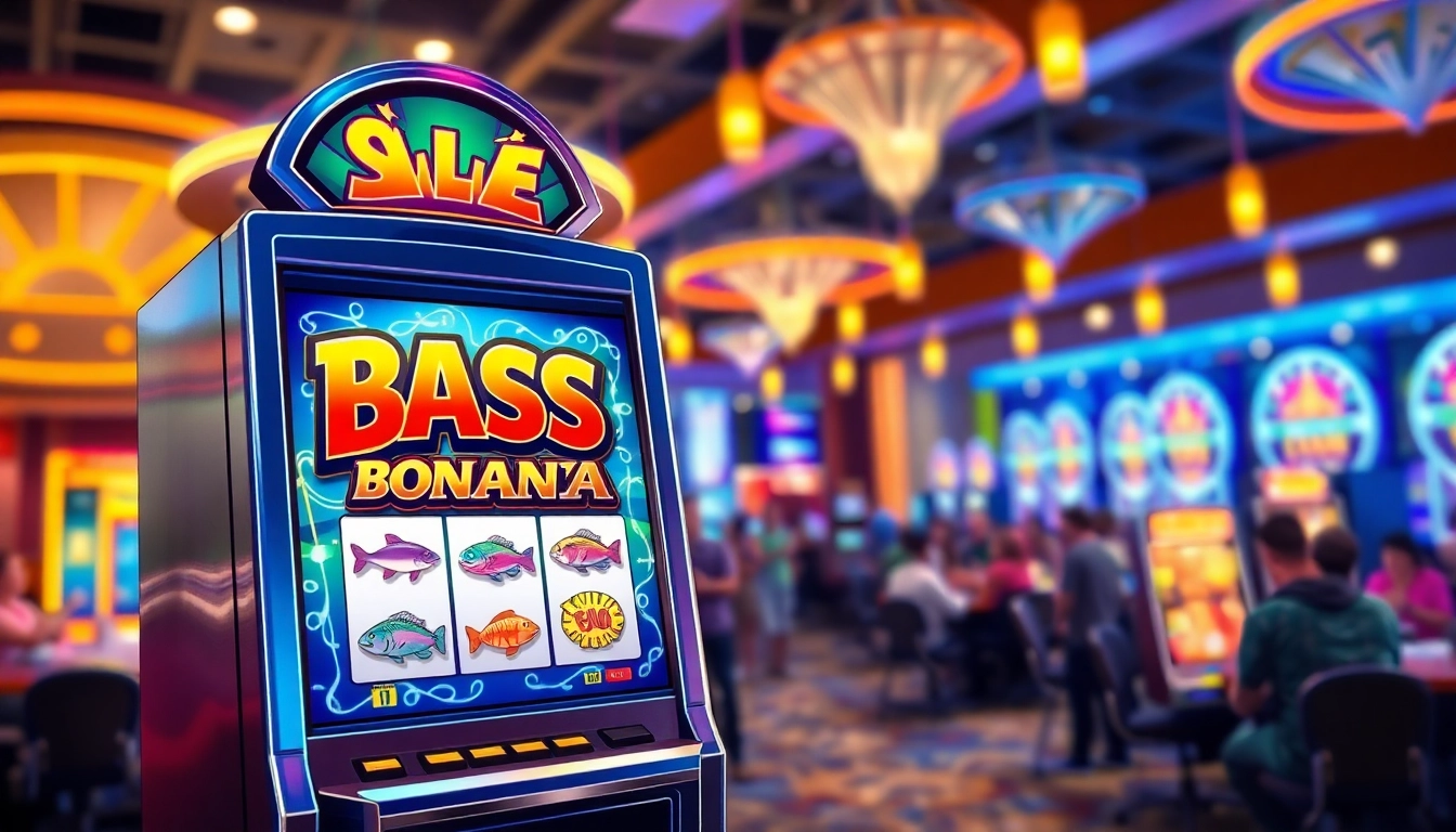Play Big bass bonanza not on gamstop in an exciting casino environment filled with vibrant colors.