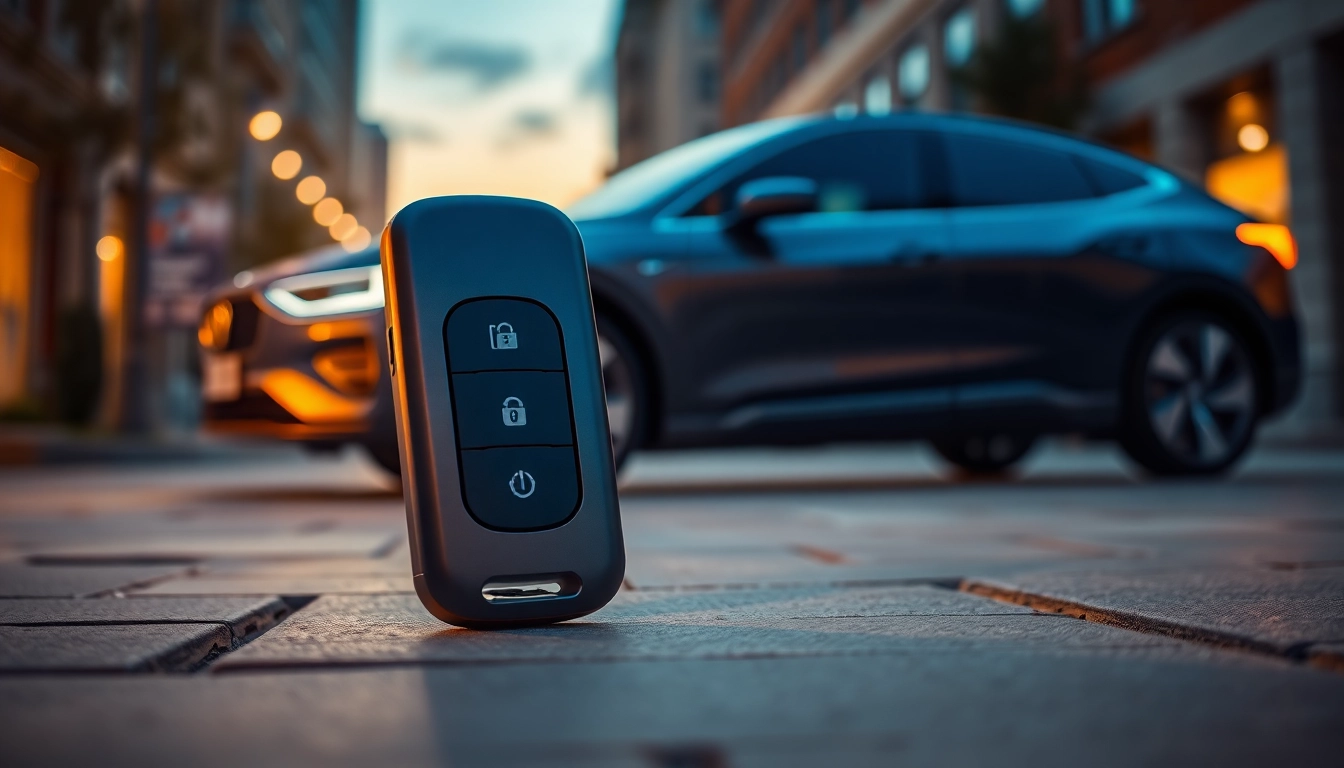 View of advanced Keys for electric cars displayed with a modern electric vehicle in the background.