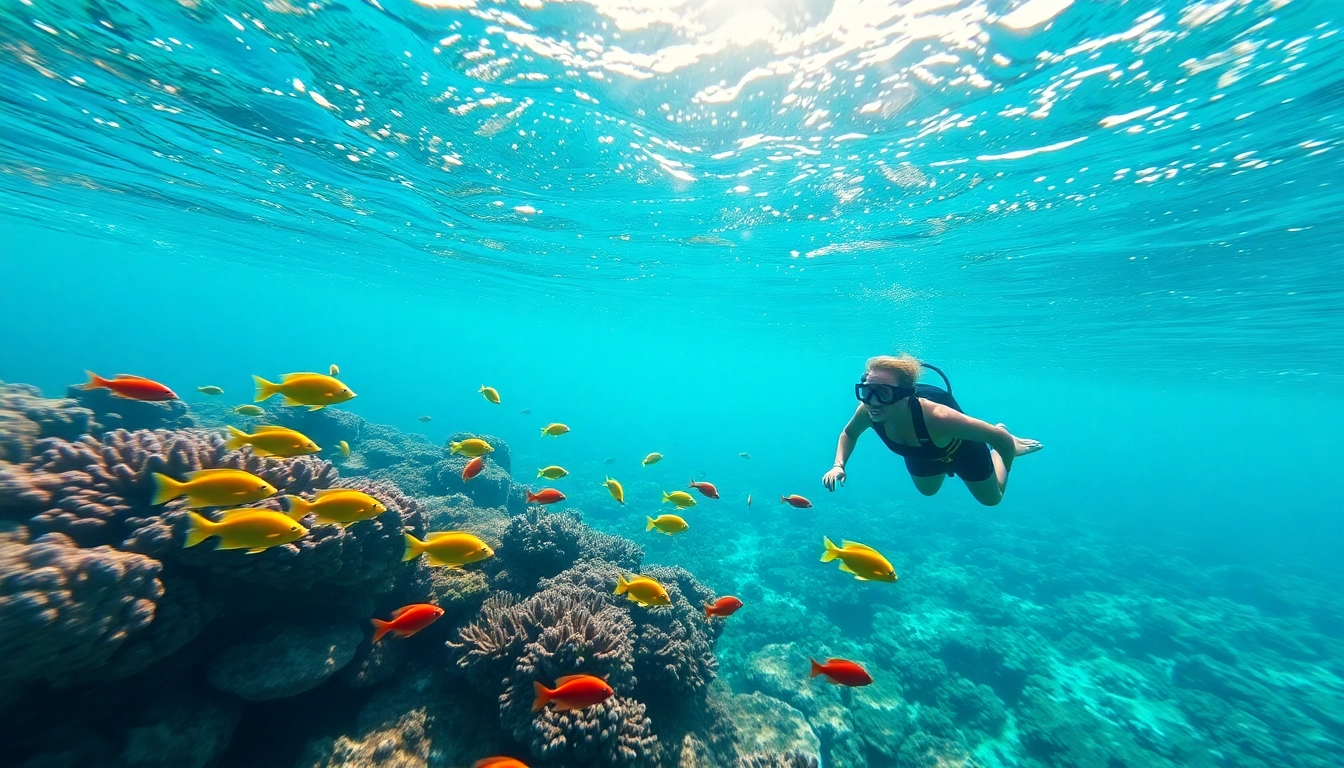 Diving in San Pedro Belize, a diver interacting with vibrant marine life in crystal-clear waters.