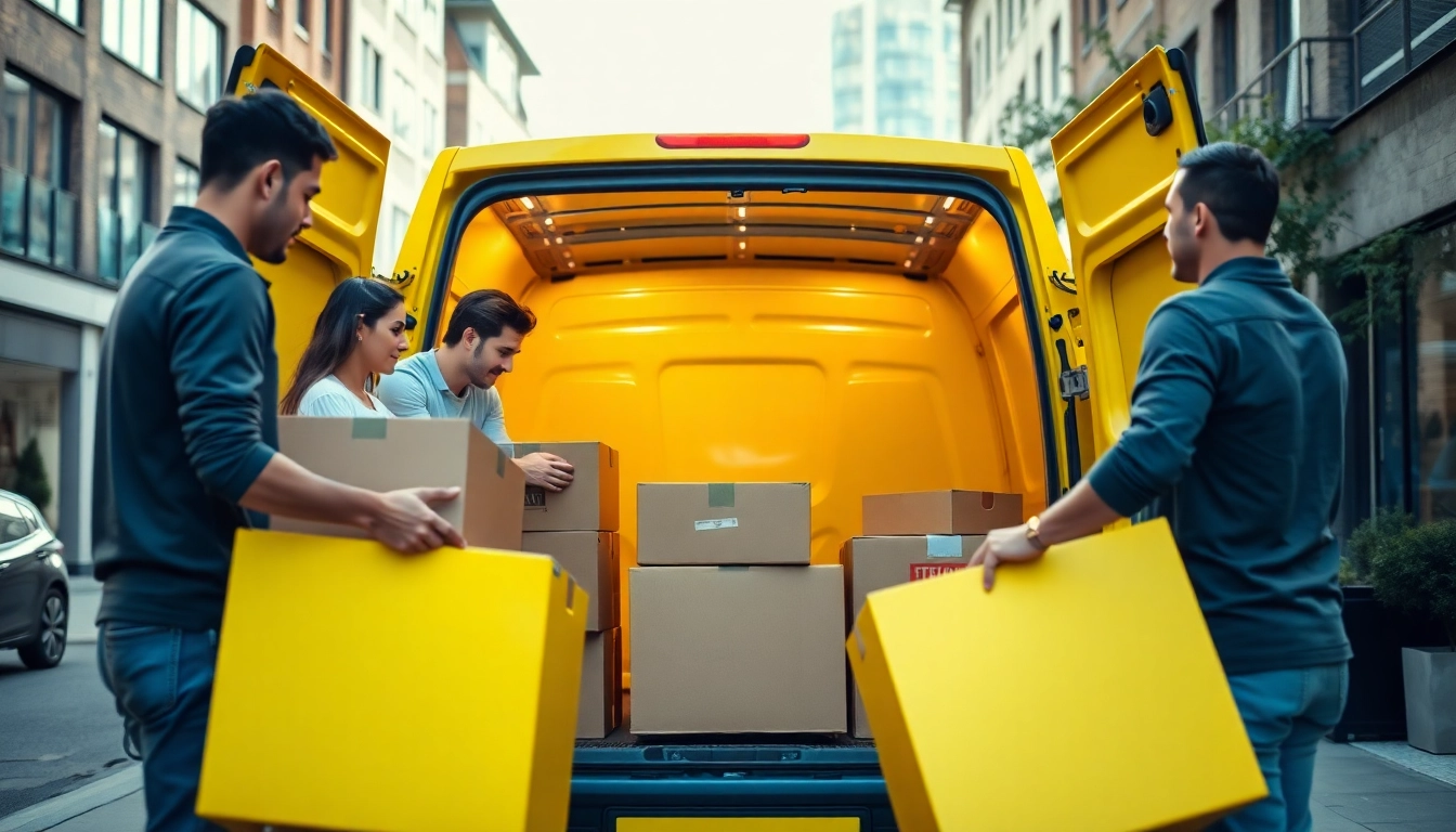 Efficient East London Removals and Storage team packing items into a bright yellow van.