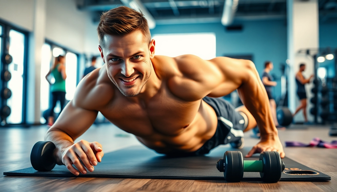 Trainer demonstreert een krachttraining voor een sixpack in de sportschool.