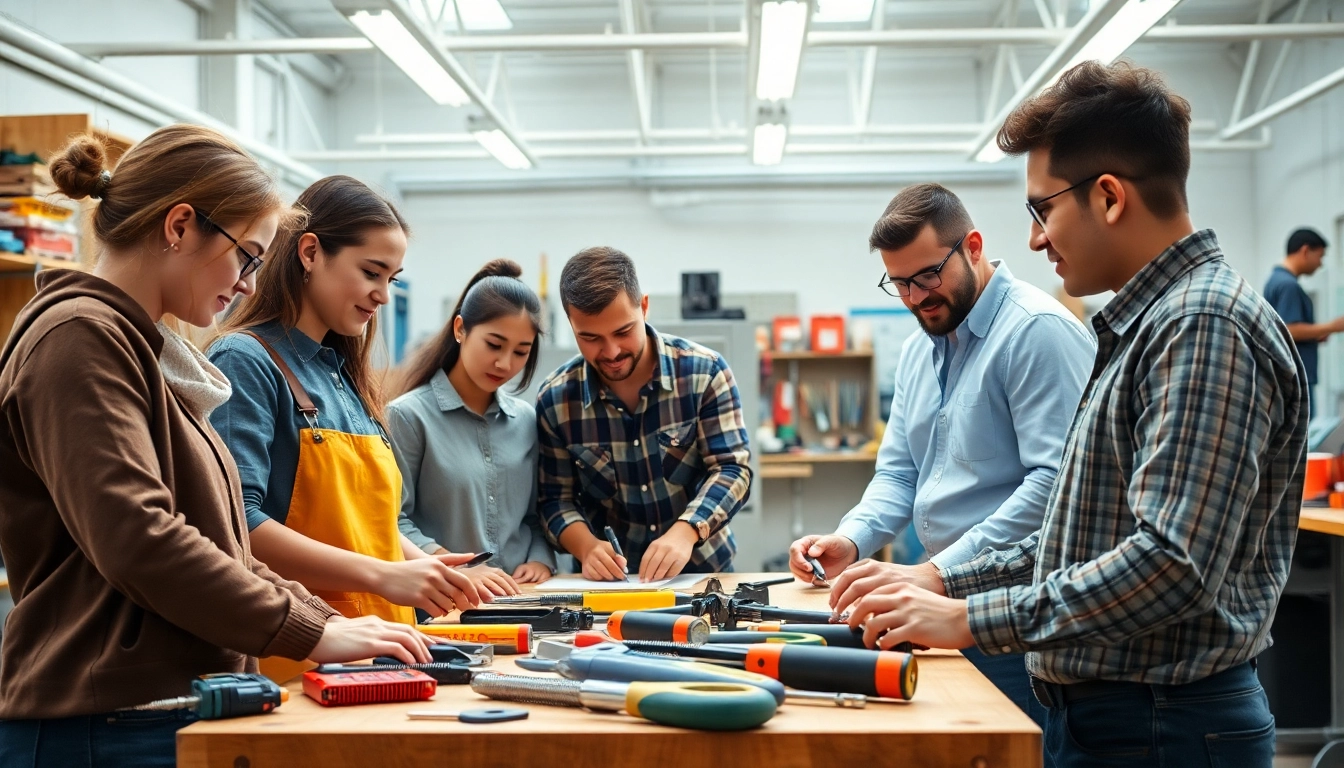 Students engaging in hands-on learning at a trade school tennessee workshop.