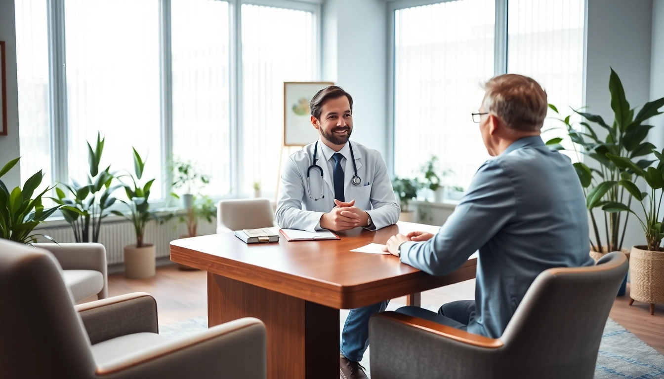 Consulting with a 61psychiatrist in a serene office setting enhancing relaxation and trust.