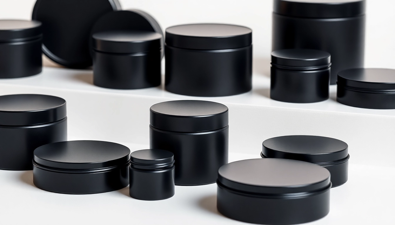 Black tins in various styles, featuring vibrant designs and elegant finishes for storage solutions.
