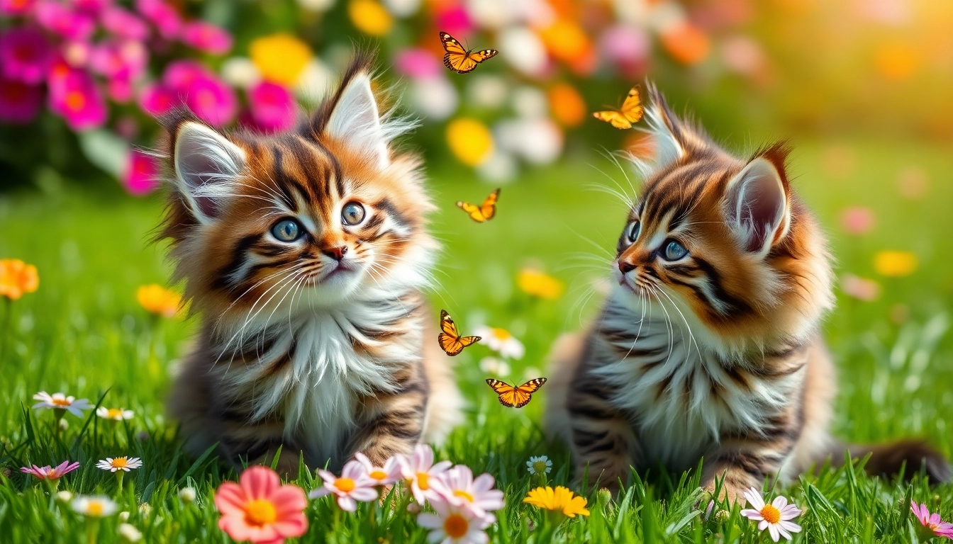 Adorable Maine Coon kittens for sale California playing in a sunny garden setting.