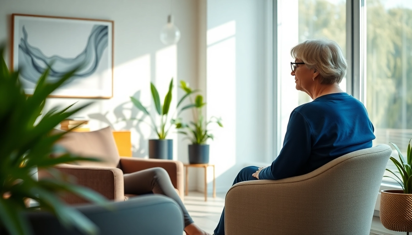 Psychologist engaging in a therapeutic session in a tranquil office setting, fostering mental wellness.
