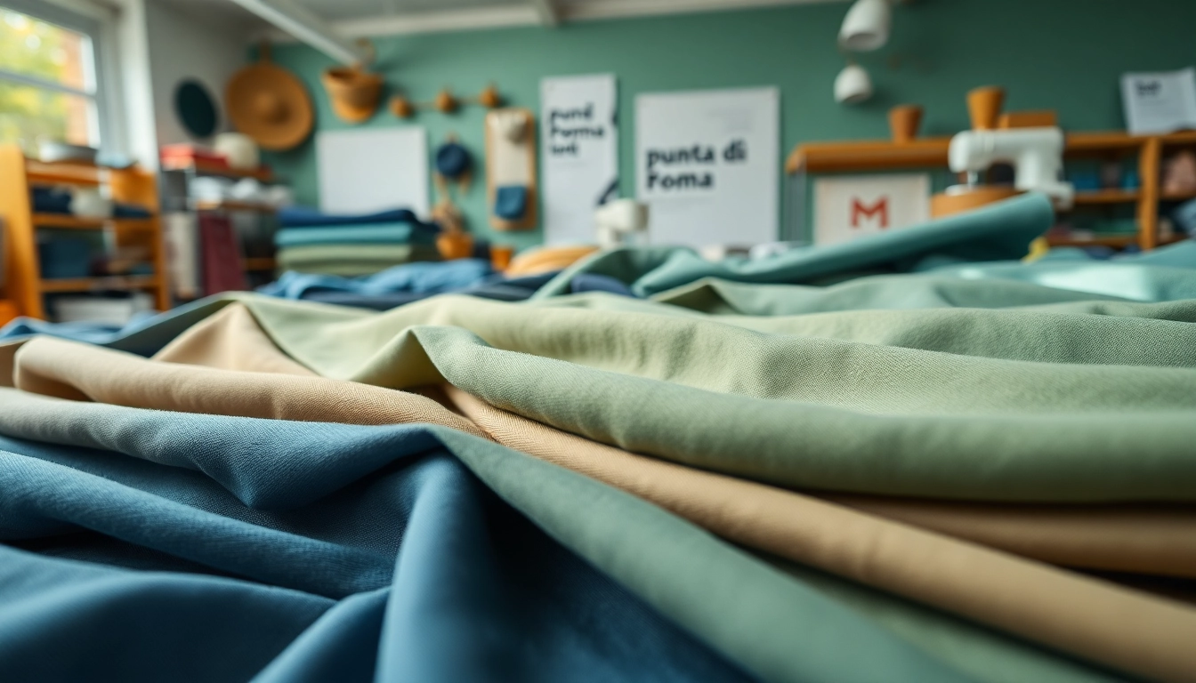 Punta di Roma stoffen in een inspirerende textielstudio, met diverse kleuren en texturen.