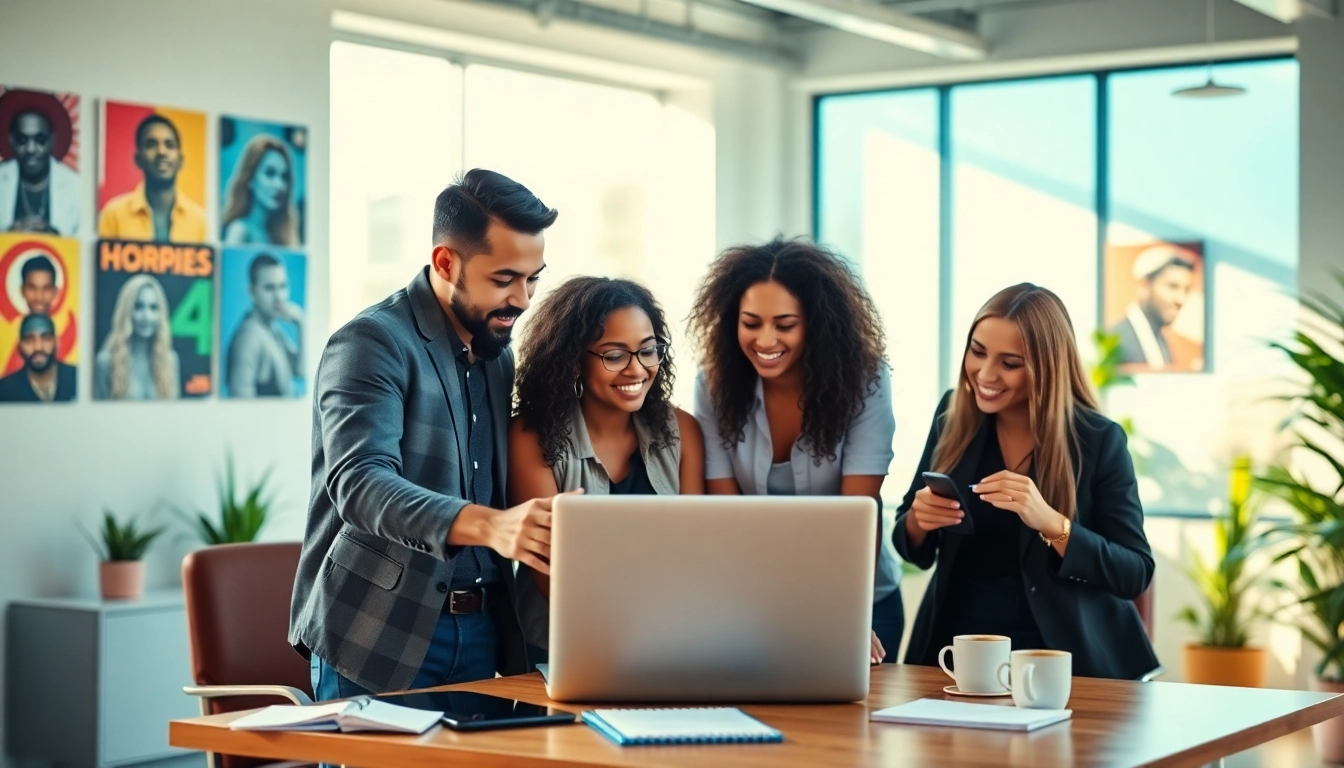 Highlighting teamwork among Music PR Firms in a vibrant office setting.