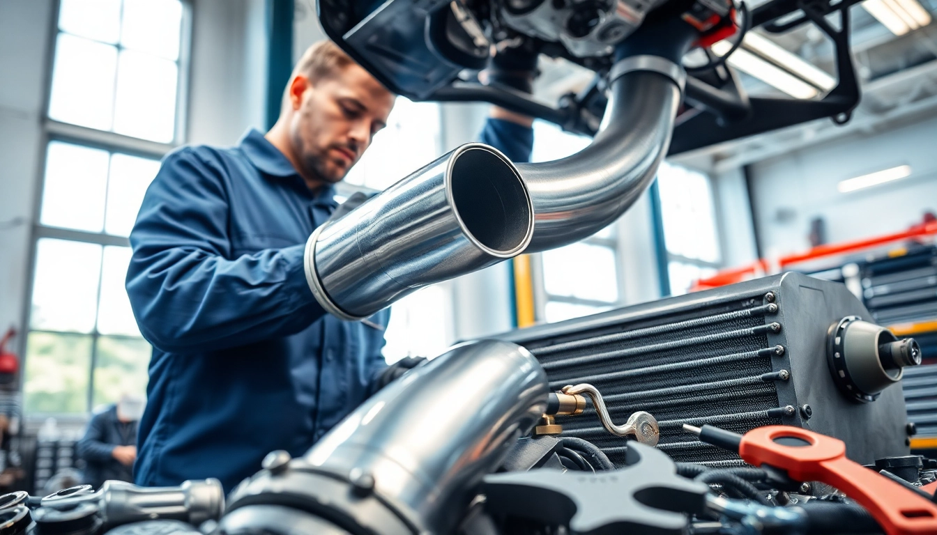 Understanding what is a charge pipe by examining a detailed view of an automotive charge pipe in a workshop.