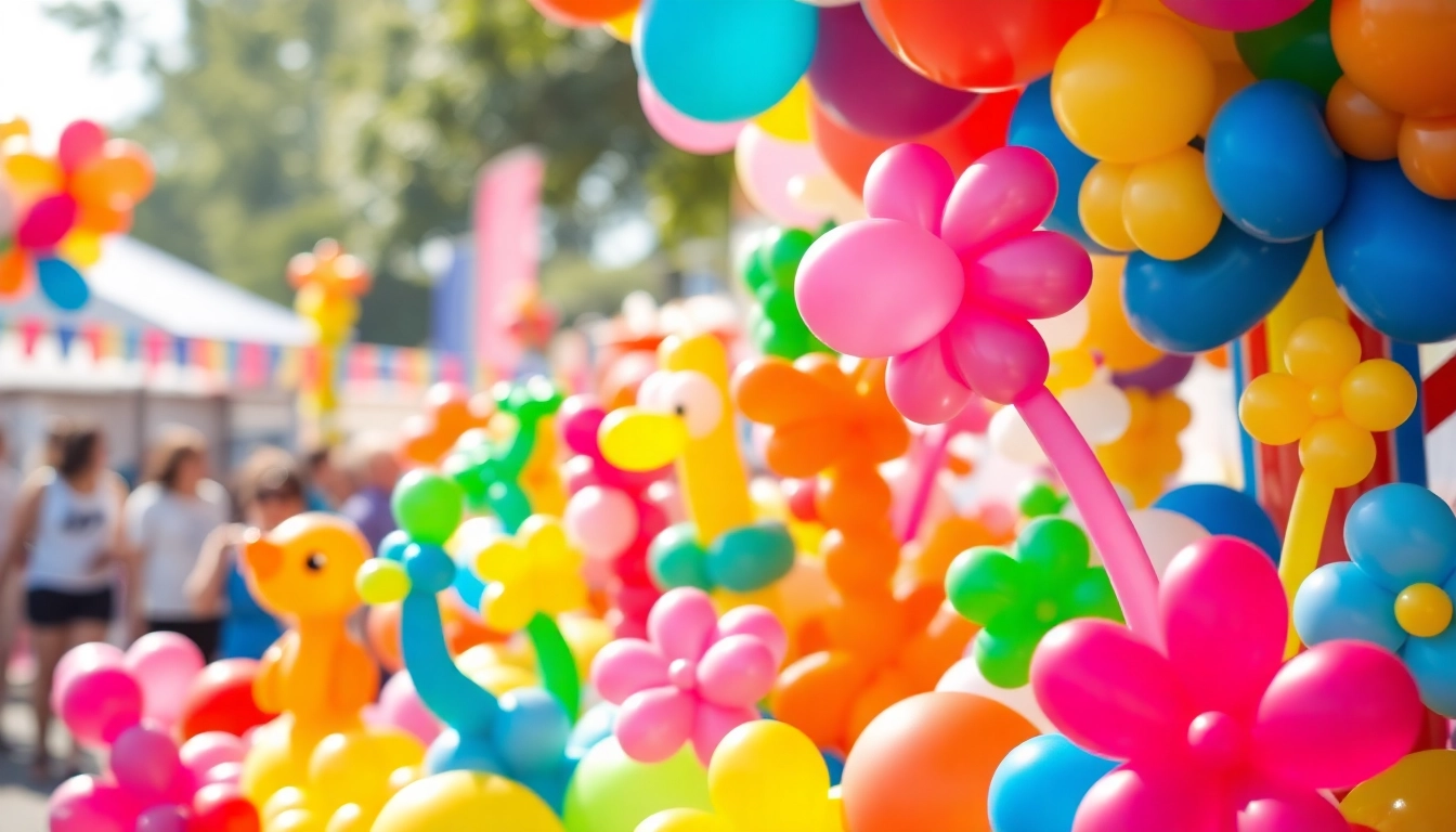 Creating stunning balloon art sculptures with vibrant colors at a festive event.