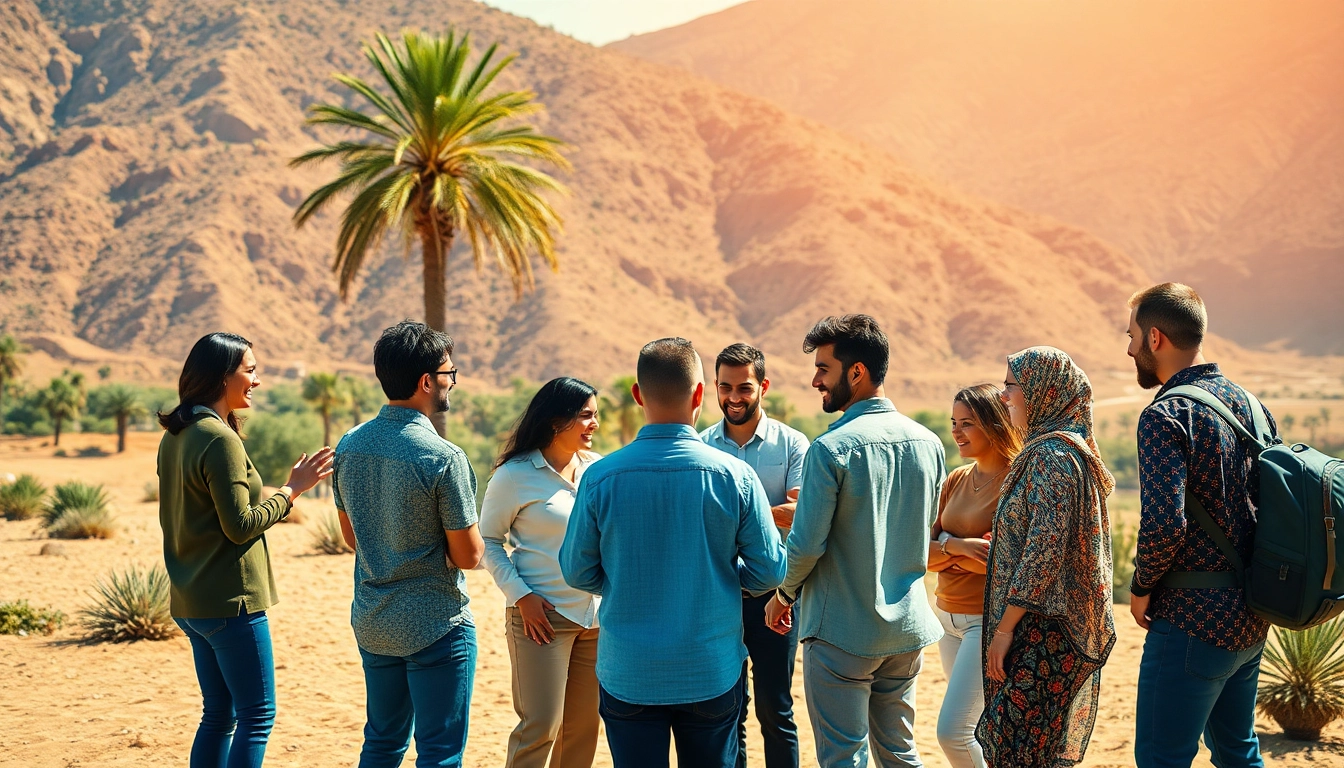 Des participants échangeant lors d'une activité de team building maroc au soleil au Maroc.
