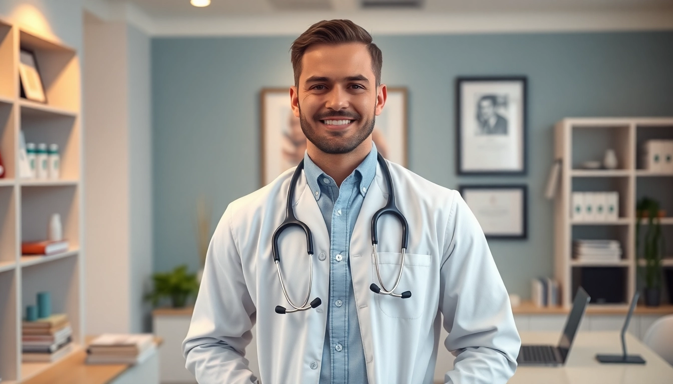 Dr. Ryon Parker MD in a warm, professional medical office setting exuding confidence and trust.
