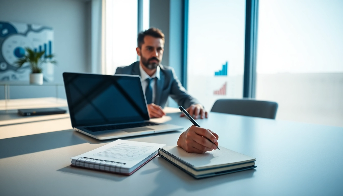 Analyzing competitive intelligence data on a laptop in a bright office environment.