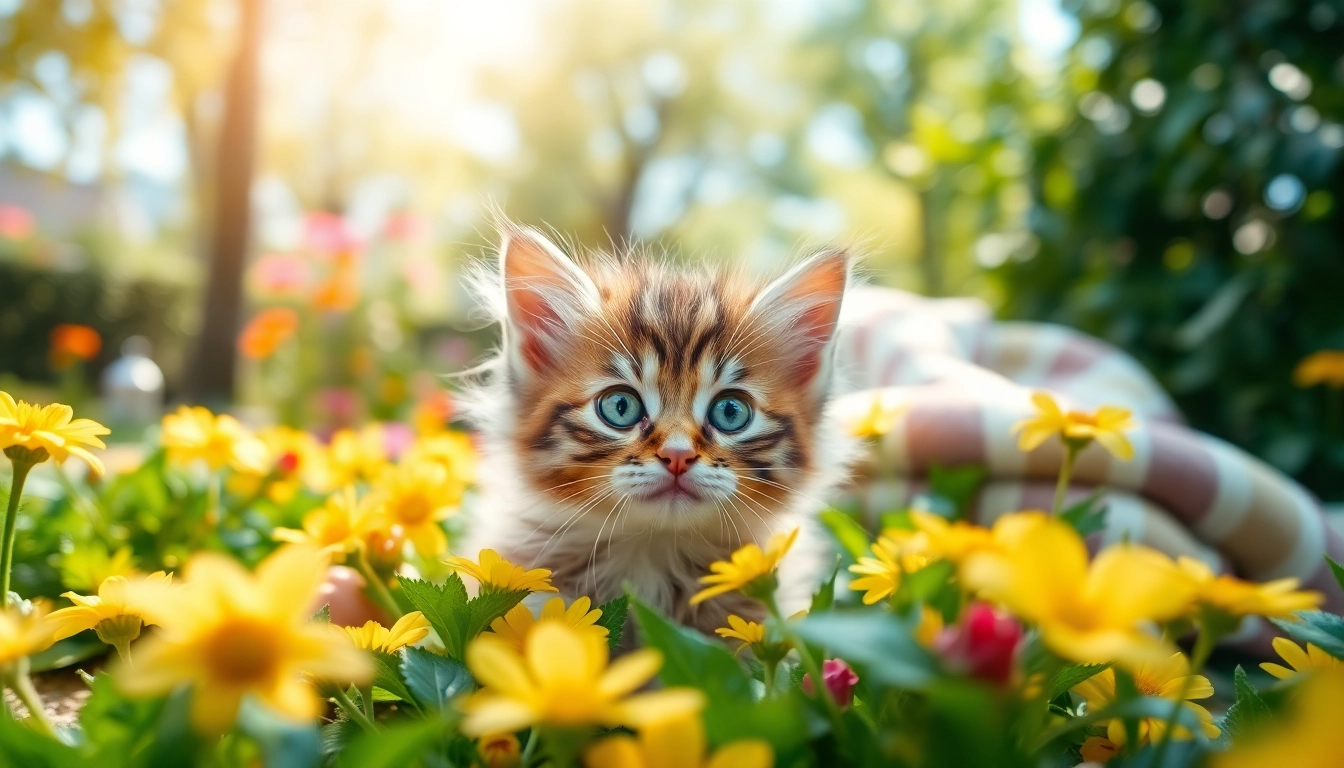 Adorable Maine Coon kittens for sale California playing in a sunny garden.
