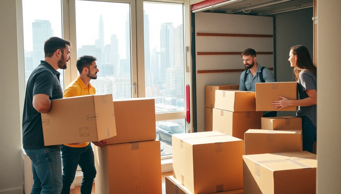 Packing and loading by cheap movers nyc team in a bright New York City apartment.