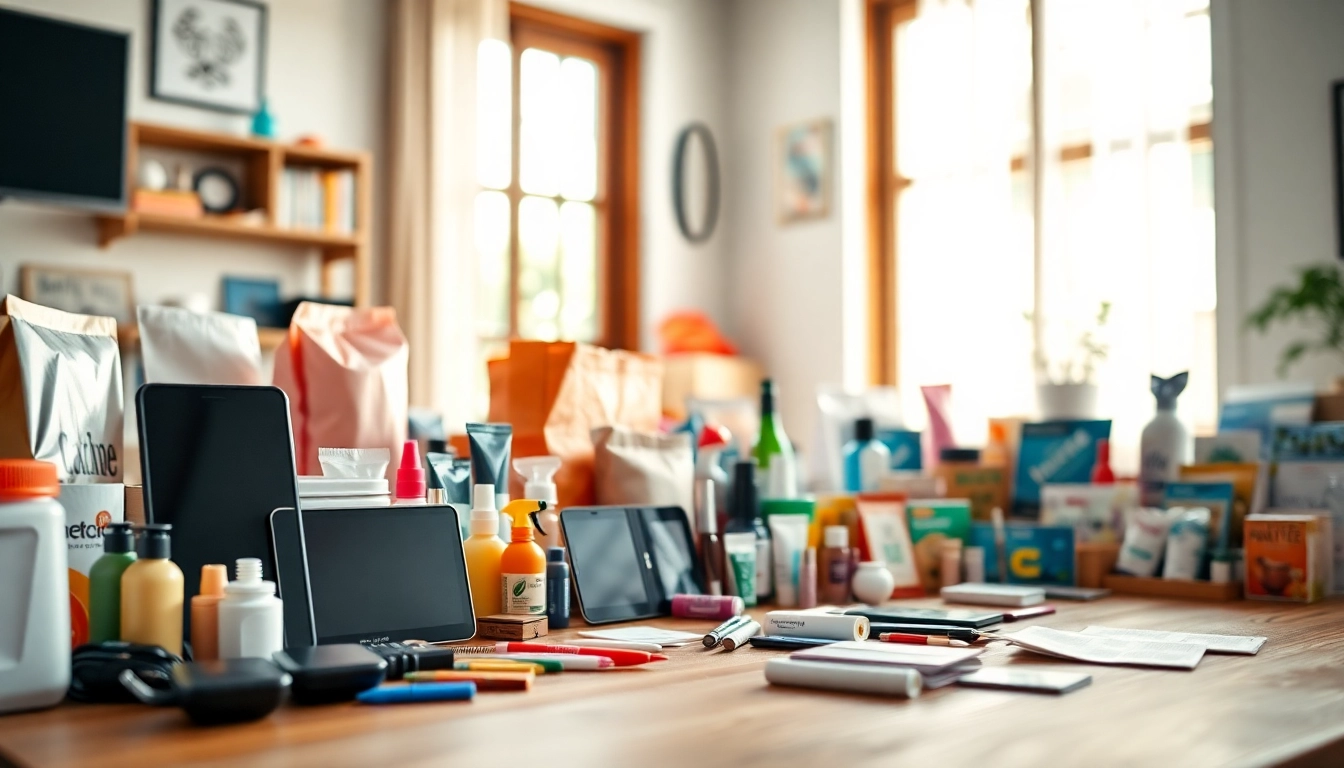 Showcase of wholesale products to sell on Amazon, vibrant items on a wooden table.