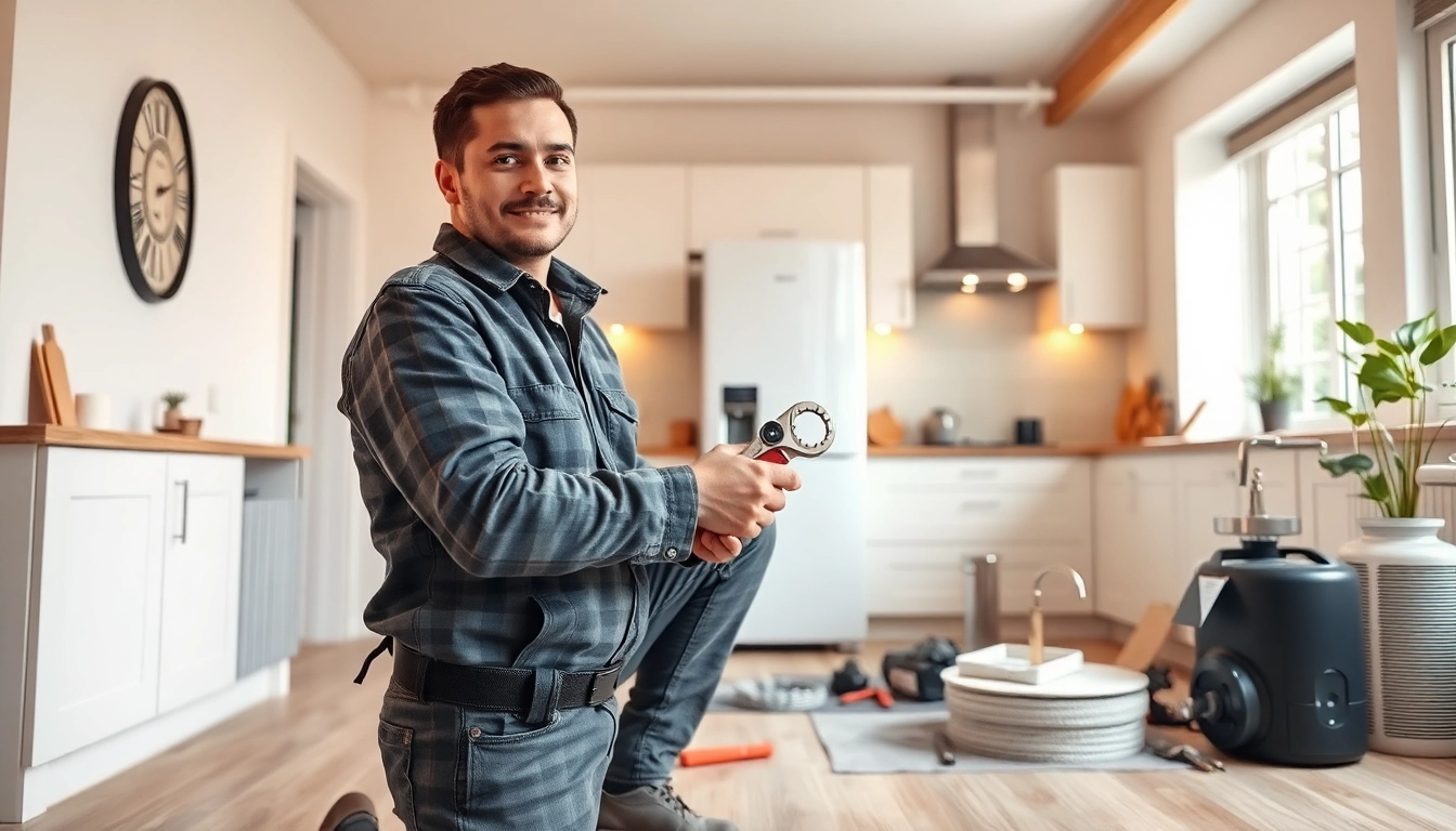 Efficient boiler installer bristol connecting pipes in a modern kitchen installation.