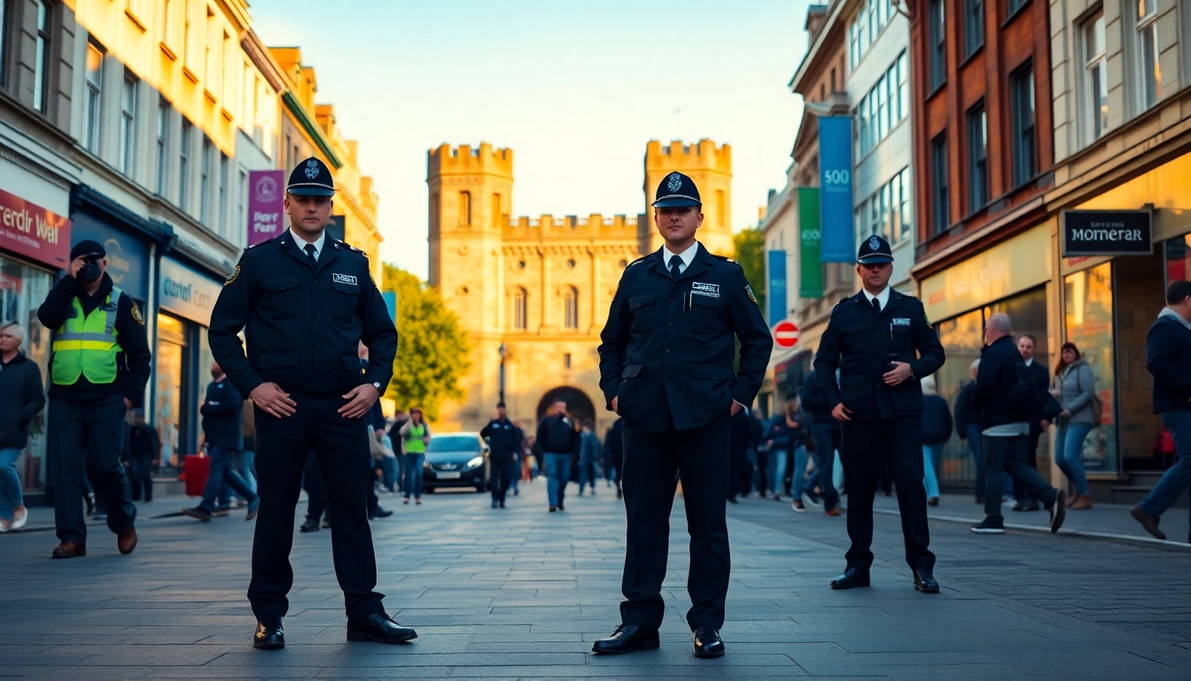 Security Guards Cardiff providing professional security in a vibrant Cardiff street environment.