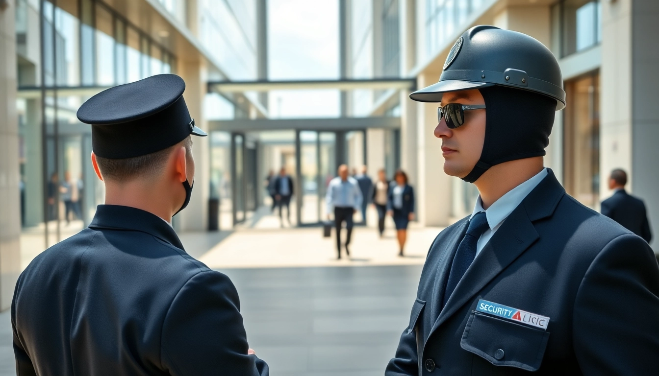 Security Guards Cardiff ensuring safety at a commercial location in sunny weather.