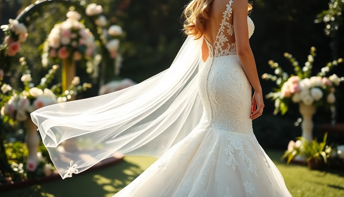 Admire this Mermaid Wedding Dresses with intricate lace detailing in a sunlit garden.
