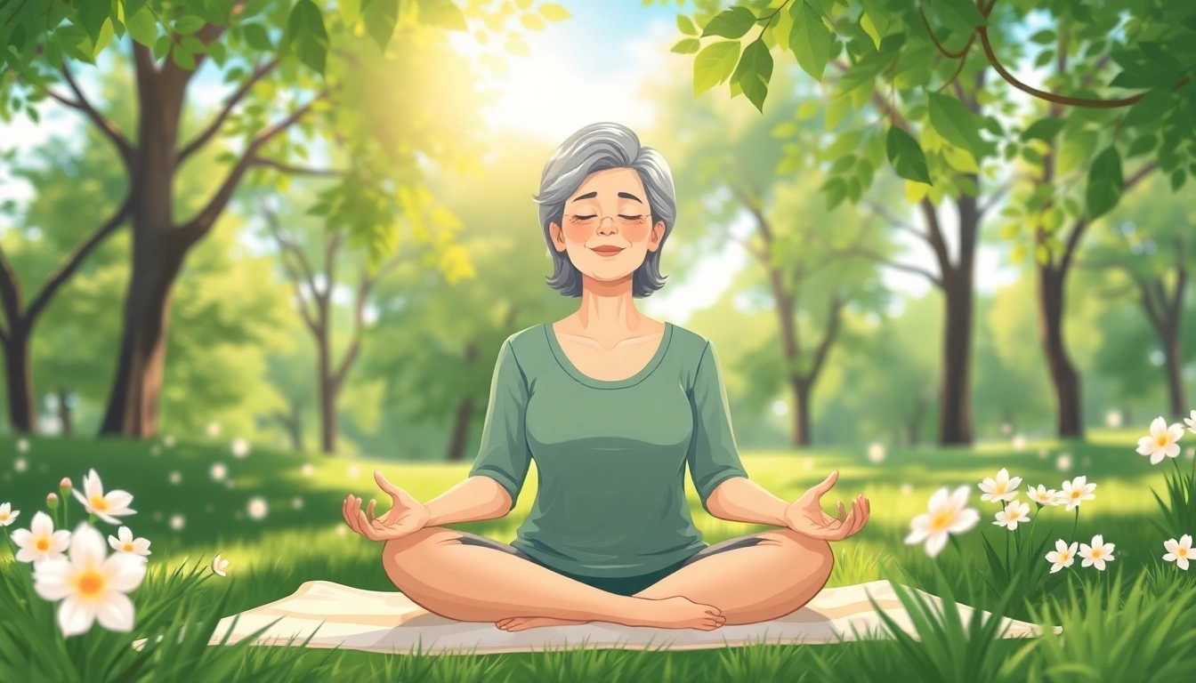 Practicing mindfulness to manage dealing with stress in a serene outdoor setting.