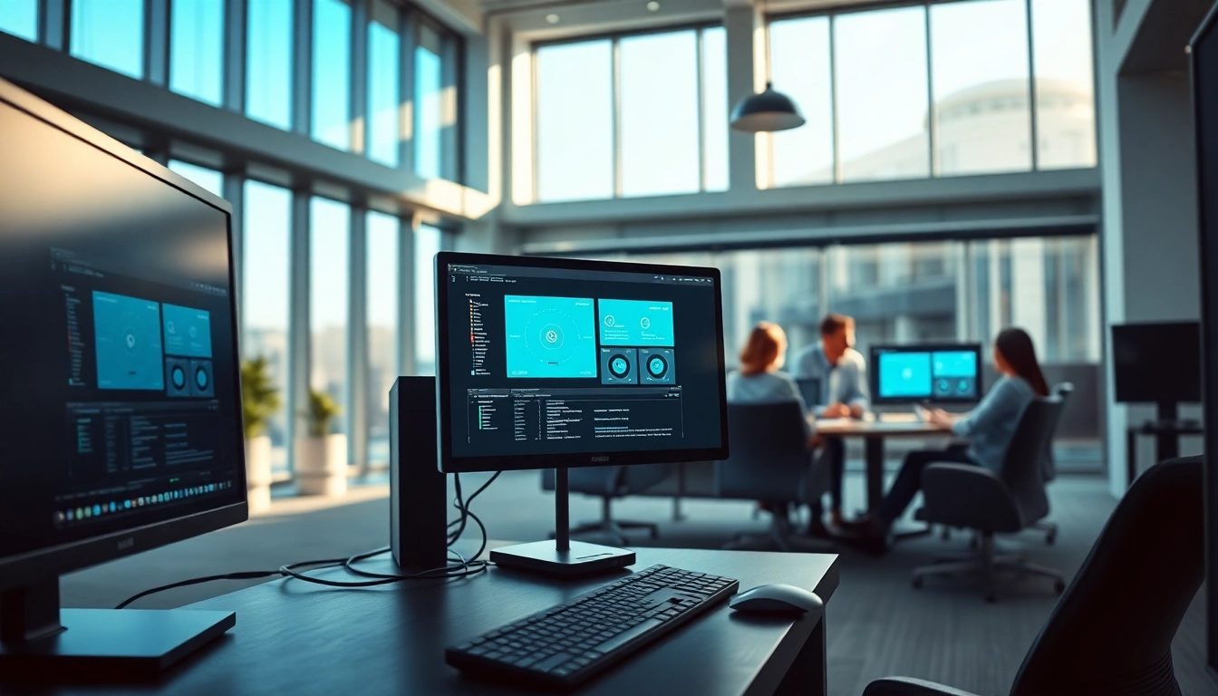 Showcasing virtualization Fredericksburg in a modern IT workspace with professionals collaborating.