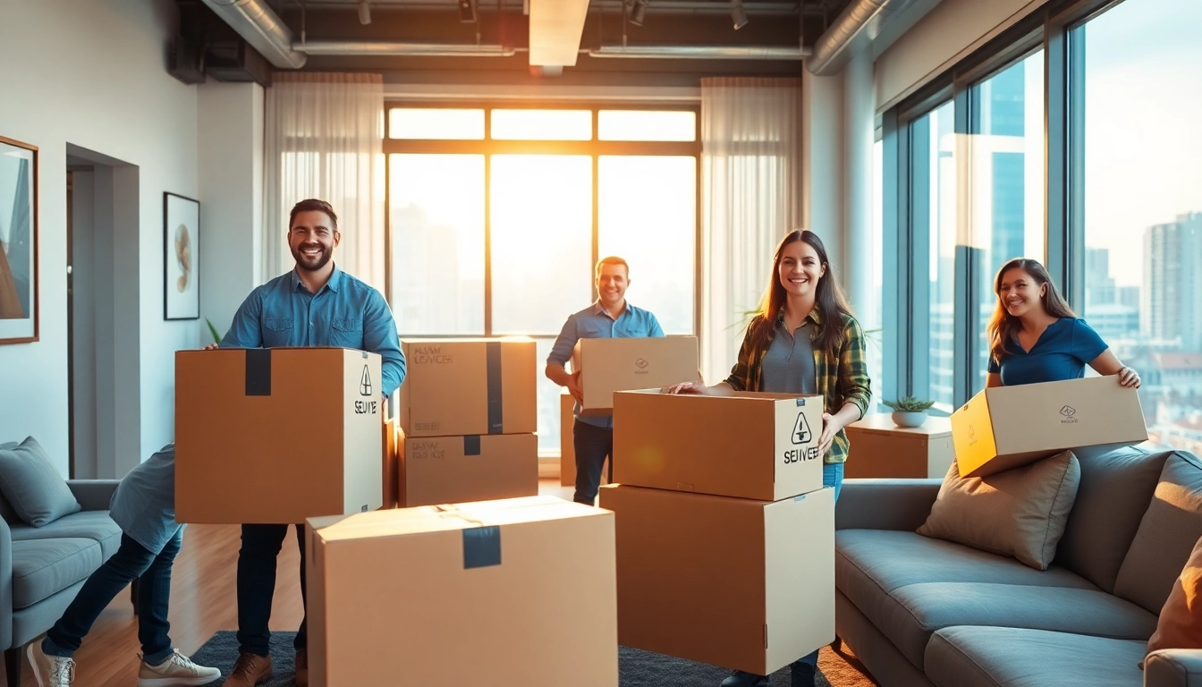 Packing process by a dedicated moving company Toronto team in a bright urban apartment, showcasing teamwork and professionalism.