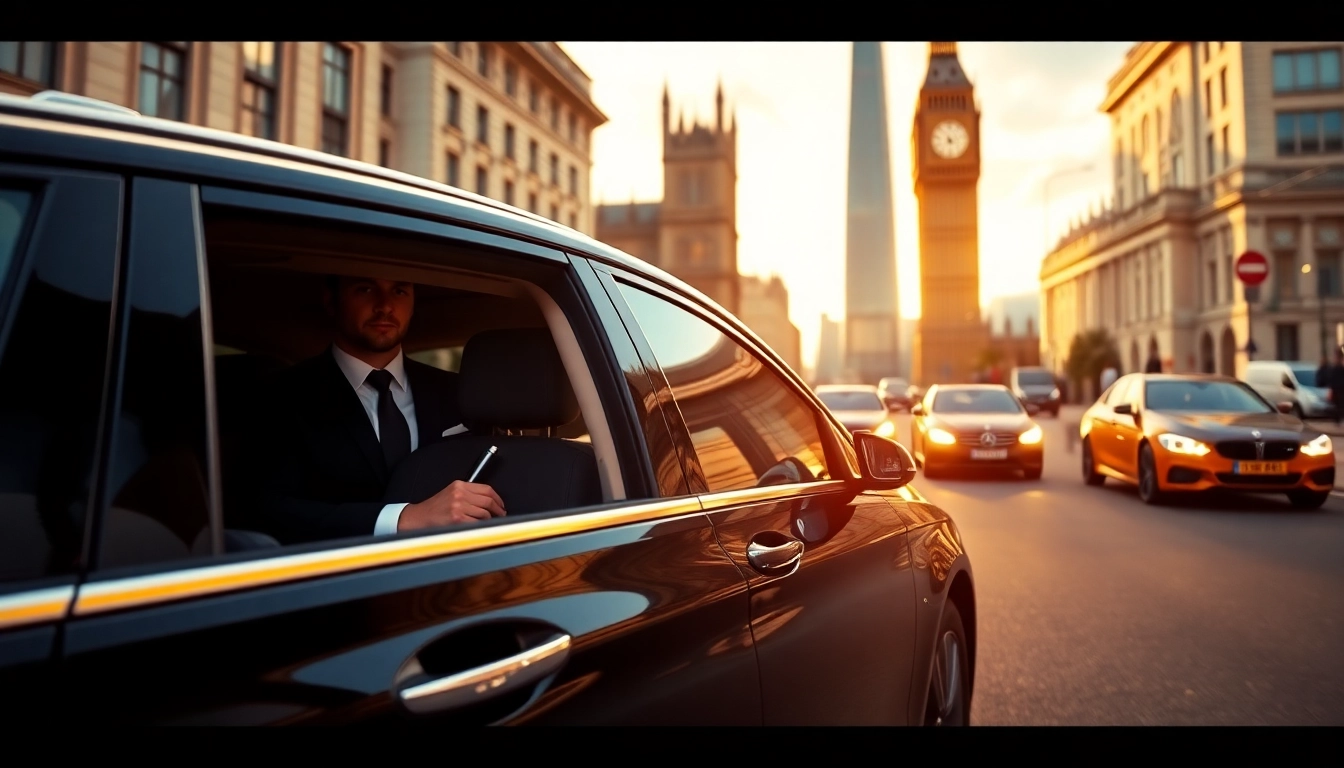 Experience the finest chauffeur service london with a luxury car in iconic London scenery.