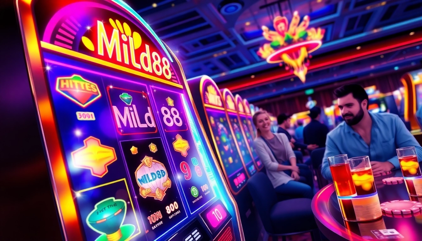 Mild88 slot machine showing vibrant graphics in a lively casino atmosphere.