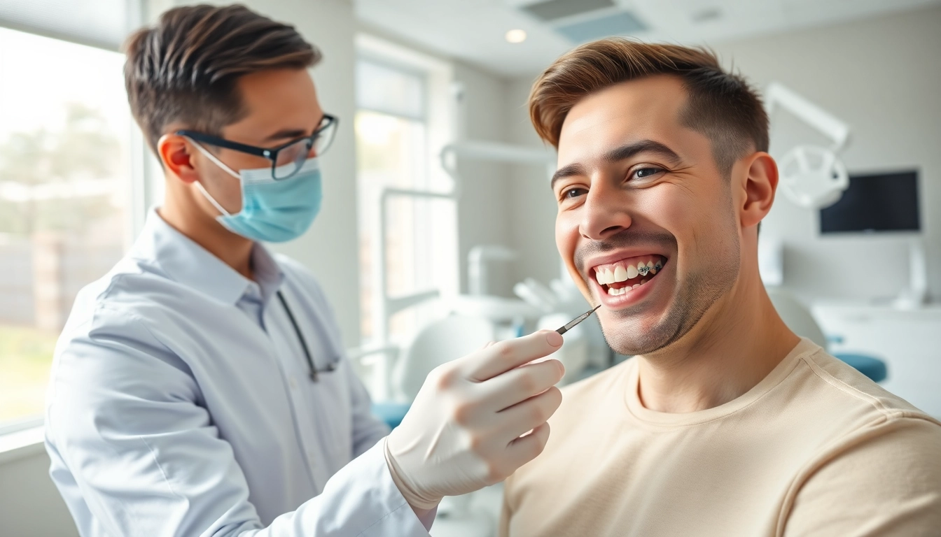 Assessing braces cost Myrtle Beach in a professional dental clinic setting with an orthodontist and patient.