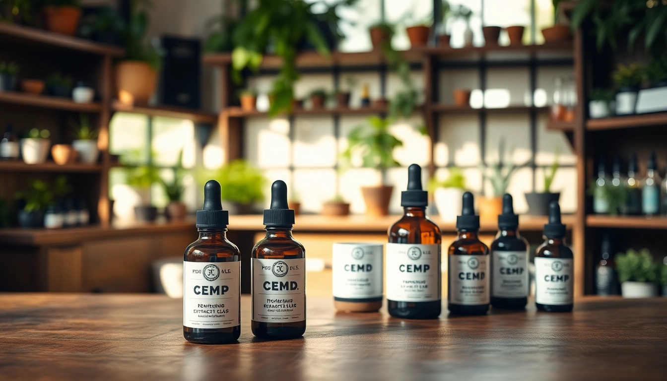 Showcase CBD UK product assortment on a rustic wooden table surrounded by herbs.