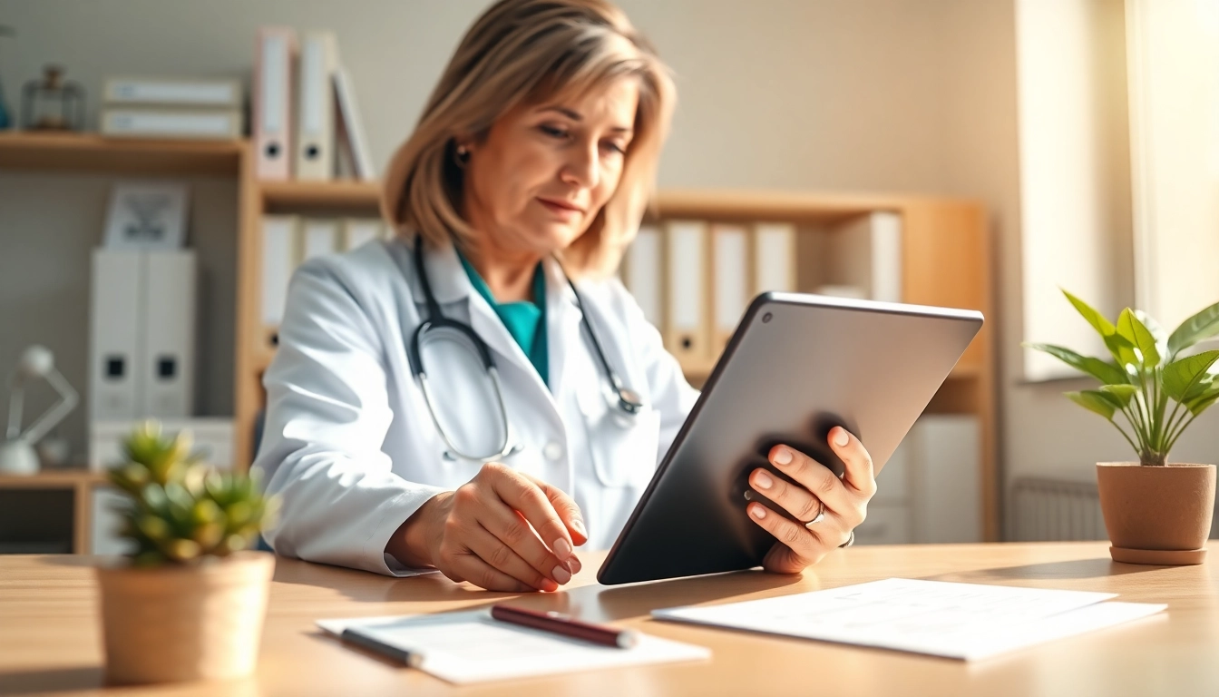 Using eprescribing software for small practices, a doctor enhances prescription efficiency in a professional setting.