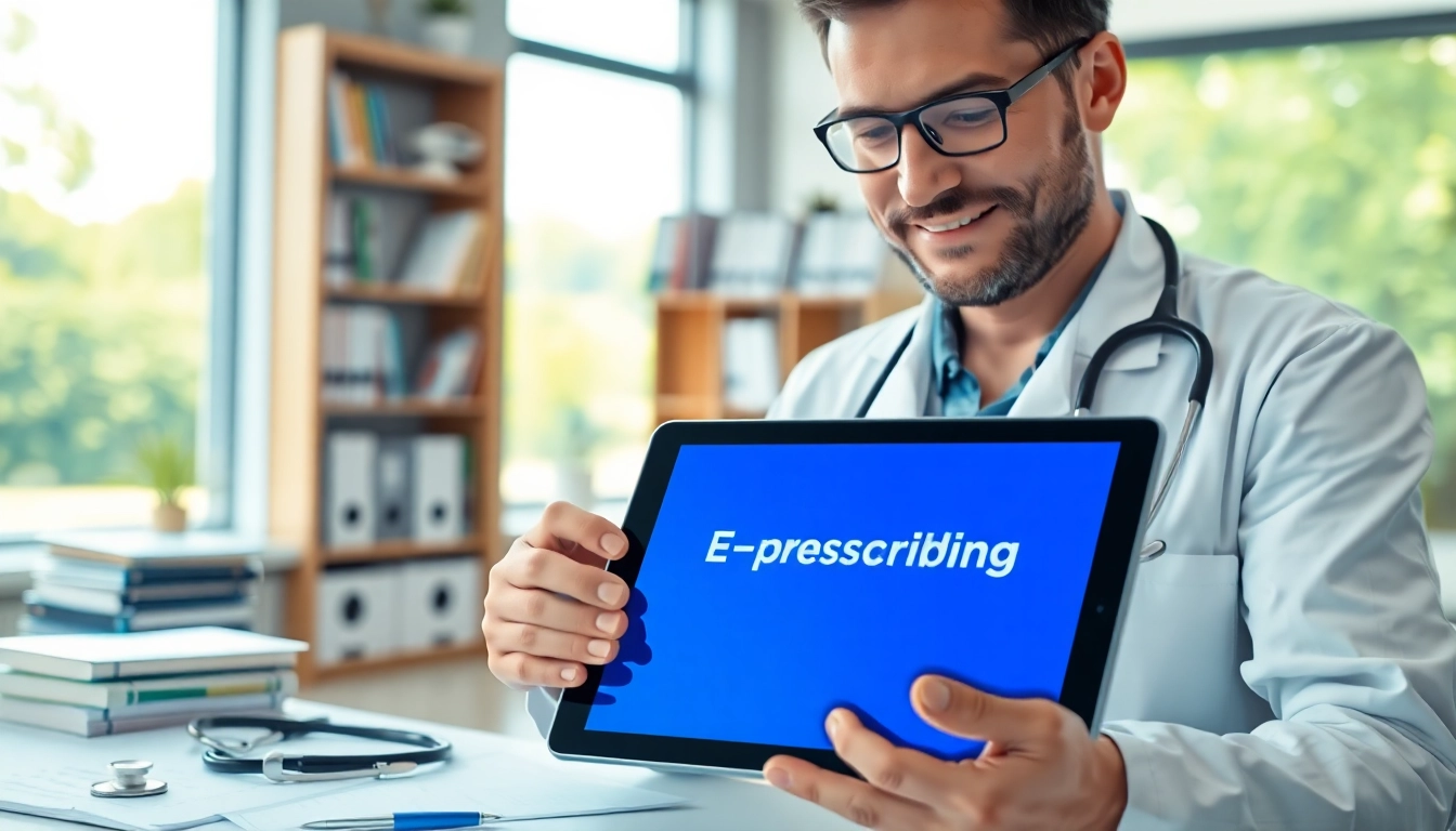Highlighting top eprescribing solutions in a professional healthcare setting with a doctor using technology effortlessly.